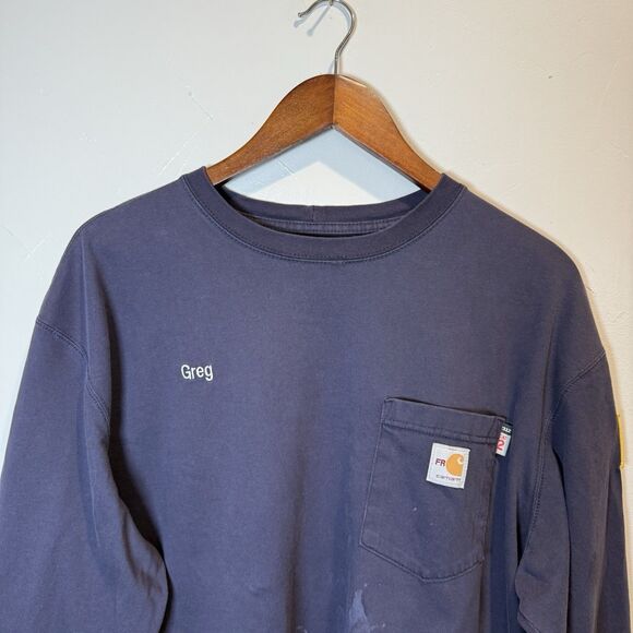 Carhartt  Men's Force Flame Resistant FR Long Sleeve Navy Shirt Size XL *SPOTS* - Picture 2 of 16